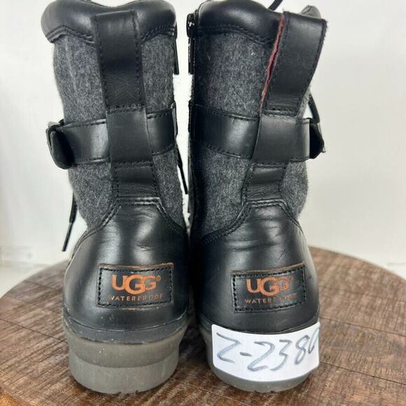 Ugg Kesey Boots Womens 8.5 Black Snow Fur Wool Lining Insoles Lace Up Zip Biker - Picture 9 of 14